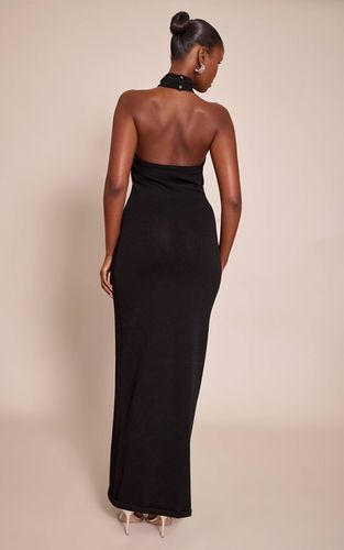 Black Robe Longue Tricotée Col Licou Avec Détails Contrastants | Taille XS - PrettyLittleThing - Modalova
