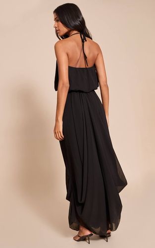 Black Robe Longue Fluide En Mousseline De Soie Avec Col En V Drapé Pour Grande Taille | Taille 32 - PrettyLittleThing - Modalova