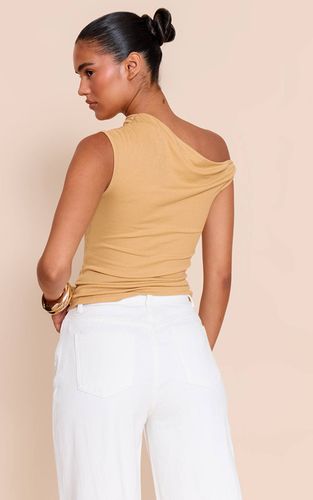 Stone Haut Sans Manches À Détail Drapé Asymétrique En Maille Côtelée Douce | Taille 32 - PrettyLittleThing - Modalova