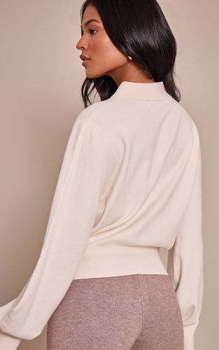 Cream Cardigan Long En Maille Compacte À Boutons Recouverts | Taille XS - PrettyLittleThing - Modalova