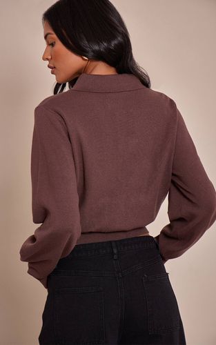 Brown Cardigan Long En Maille Compacte À Boutons Recouverts | Taille XS - PrettyLittleThing - Modalova