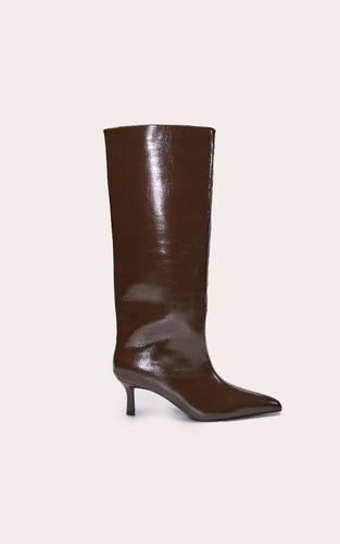 Olive Botte Haute À Talon Bobine En Synthétique | Taille 41 - PrettyLittleThing - Modalova