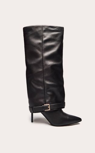 Black Botte Haute À Talon Avec Revers Et Détails De Boucles | Taille 36 - PrettyLittleThing - Modalova