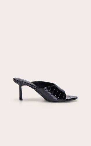 Black Mule À Talon Bout Rond Effet Croco | Taille 38 - PrettyLittleThing - Modalova