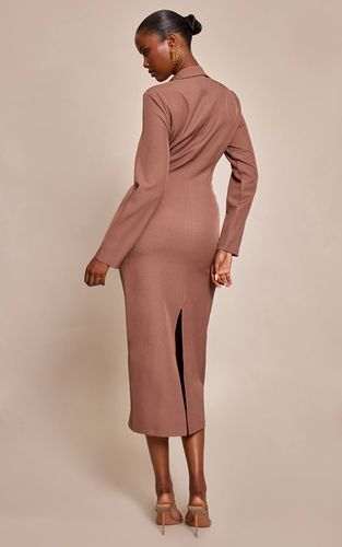 Brown Robe Longue Maxi À Manches Longues Avec Détail Drapé Tissé | Taille 32 - PrettyLittleThing - Modalova