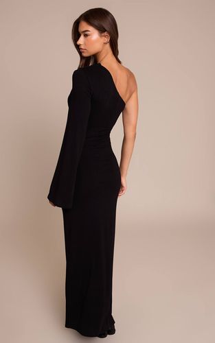 Black Robe Maxi Asymétrique En Jersey À Détail Froncé Sur Une Épaule | Taille 42 - PrettyLittleThing - Modalova