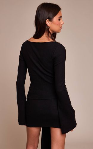 Black Haut À Manches Longues Évasées En Maille Côtelée Brossée Épaisse | Taille 32 - PrettyLittleThing - Modalova