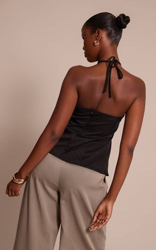 Black Haut Dos-nu Tissé Avec Détail Fendu | Taille 42 - PrettyLittleThing - Modalova