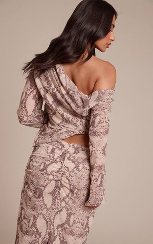 Stone Top Petite À Manches Longues Imprimé Synthétique Épaule Dénudée | Taille 32 - PrettyLittleThing - Modalova