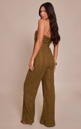 Khaki Combinaison Jambe Droite En Dentelle À Encolure Croisée | Taille 42 - PrettyLittleThing - Modalova