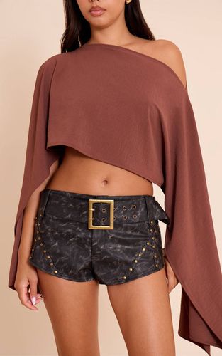 Black Short Taille Haute Ceinturé En Synthétique Clouté | Taille 42 - PrettyLittleThing - Modalova