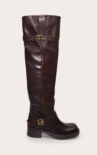 Brown Bottes Cuissardes En Synthétique Avec Détails Boucles | Taille 38 - PrettyLittleThing - Modalova