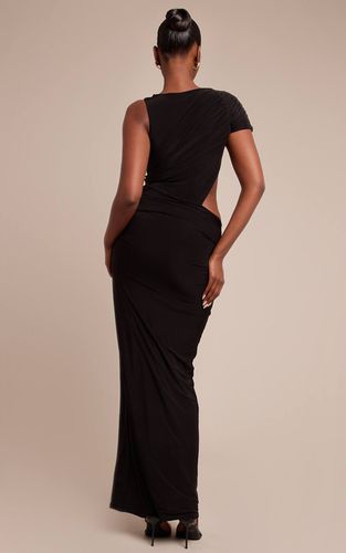 Black Robe Maxi Moulante Asymétrique À Manche Unique Froncée | Taille 44 - PrettyLittleThing - Modalova