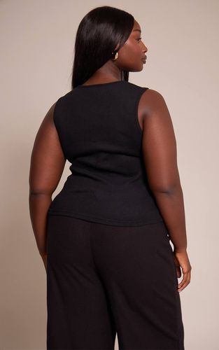 Black Haut Côtelé Grande Taille Col Carré Toucher Doux | Taille 46 - PrettyLittleThing - Modalova