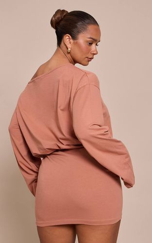 Mocha Robe Mini Ajustée En Coton À Manches Évasées Et Col Bateau | Taille 36 - PrettyLittleThing - Modalova
