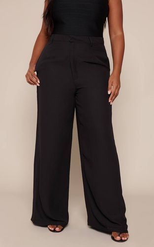 Black Pantalon Large Taille Haute En Mousseline Grande Taille | Taille 44 - PrettyLittleThing - Modalova
