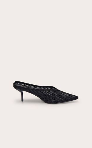 Black Mules À Talon Avec Maille Ornée De Strass Et Découpe En V | Taille 38 - PrettyLittleThing - Modalova