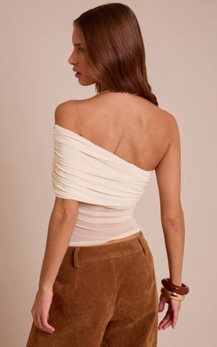 Cream Haut Long Asymétrique À Détail De Panneau En Mesh | Taille 42 - PrettyLittleThing - Modalova