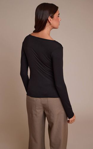 Black Haut À Manches Longues Avec Détail Drapé Toucher Doux | Taille 32 - PrettyLittleThing - Modalova