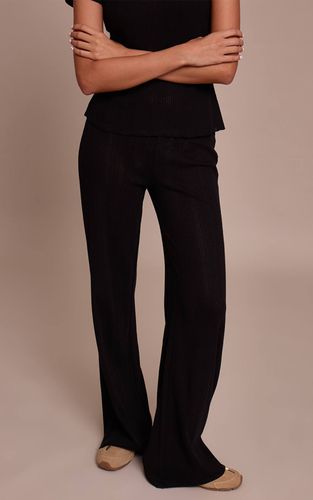 Black Pantalon Large En Maille Pointelle | Taille 32 - PrettyLittleThing - Modalova