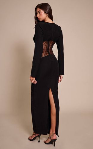 Black Robe Longue En Dentelle Avec Découpes | Taille 42 - PrettyLittleThing - Modalova
