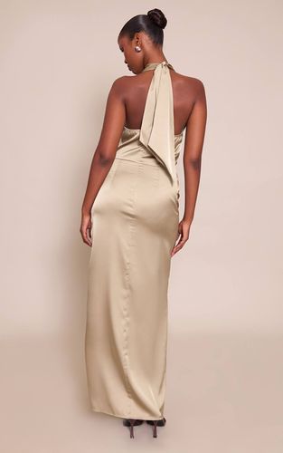 Olive Robe Droite Satinée À Découpe Trou De Serrure | Taille 42 - PrettyLittleThing - Modalova