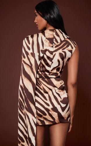 Brown Robe Moulante Mini À Imprimé Zèbre Avec Détail Drapé | Taille 32 - PrettyLittleThing - Modalova
