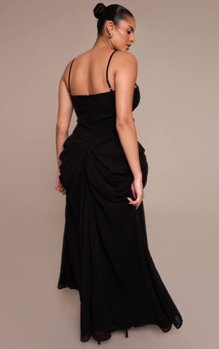 Black Robe Midi Corset Grande Taille Avec Détails Drapés En Mousseline | Taille 46 - PrettyLittleThing - Modalova