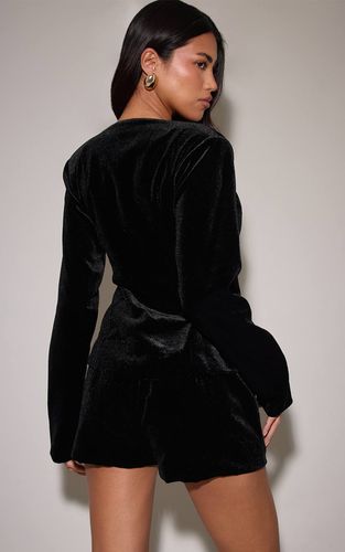 Black Blazer Ensemble Coordonné En Velours Décolleté Plongeant Boutons Dorés | Taille 36 - PrettyLittleThing - Modalova
