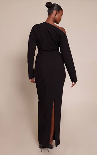 Black Robe Maxi Plt Label À Taille Cintrée Avec Manches Chauve-souris Asymétriques | Taille 32 - PrettyLittleThing - Modalova
