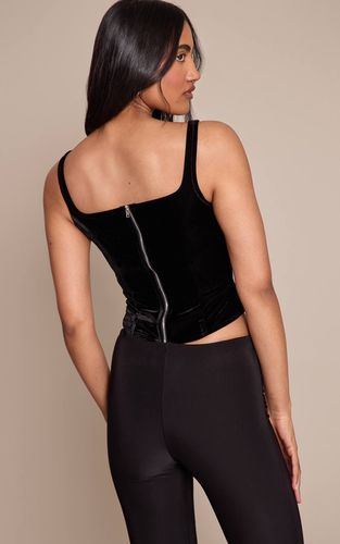 Black Corset Long À Baleines En Velours Avec Ourlet Plongeant | Taille 32 - PrettyLittleThing - Modalova