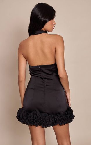 Black Robe Courte En Satin À Col Montant Avec Détail Volant | Taille 42 - PrettyLittleThing - Modalova