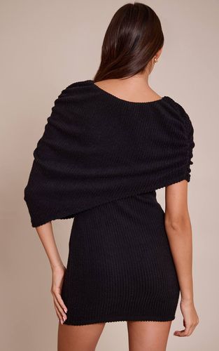 Black Robe Moulante Côtelée Brossée Avec Détail Superposé | Taille 32 - PrettyLittleThing - Modalova
