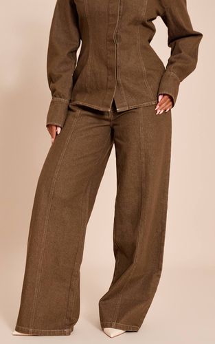 Khaki Pantalon Droit En Sergé Avec Couture Frontale Façonnante | Taille 42 - PrettyLittleThing - Modalova