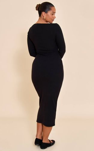 Black Robe Maxi Moulante À Col Carré Et Manches Longues En Maille Côtelée Micro Shape | Taille 34 - PrettyLittleThing - Modalova
