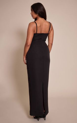 Black Robe Maxi Moulante À Décolleté Plongeant Avec Bordure Ondulée | Taille 42 - PrettyLittleThing - Modalova