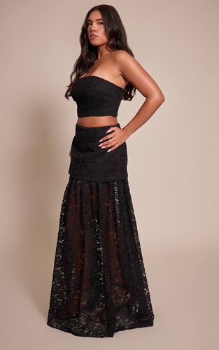 Black Jupe Maxi À Ourlet Superposé En Dentelle Shape | Taille 36 - PrettyLittleThing - Modalova