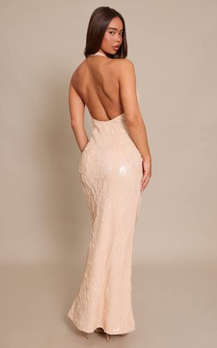 Cream Robe Longue Dos-nu À Paillettes | Taille 42 - PrettyLittleThing - Modalova