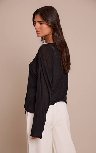 Black Top En Maille Ajourée Brûlée Oversize À Manches Longues | Taille 32 - PrettyLittleThing - Modalova