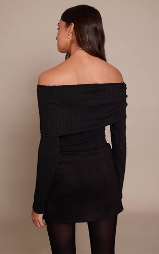 Black Haut Épaules Dénudées À Manches Longues En Maille Torsadée Texturée | Taille 32 - PrettyLittleThing - Modalova