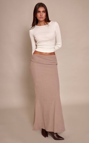 Jupe Longue Côtelée Brossée Douce Avec Détail Taille Repliée | Taille 42 - PrettyLittleThing - Modalova