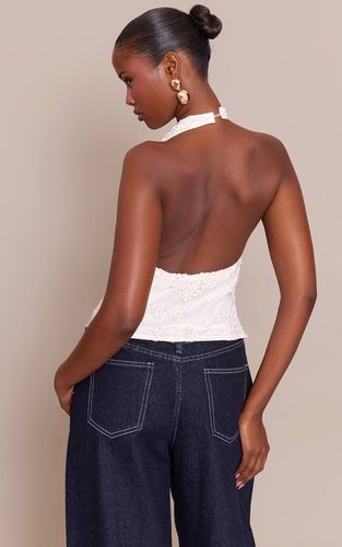 Cream Top Col Bénitier Brodé De Perles | Taille 42 - PrettyLittleThing - Modalova