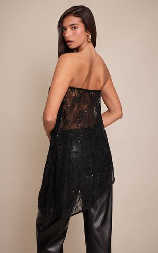 Black Bandeau Asymétrique En Dentelle À Sequins | Taille 42 - PrettyLittleThing - Modalova