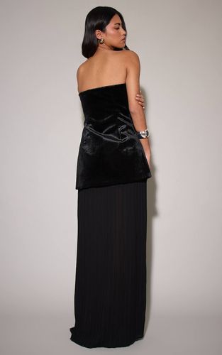 Black Robe Maxi À Bustier En Velours Avec Jupe Plissée En Mousseline À Empiècement | Taille 32 - PrettyLittleThing - Modalova