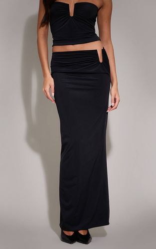 Black Jupe Longue Froncée À Barre En V En Matte Sculptant | Taille 42 - PrettyLittleThing - Modalova