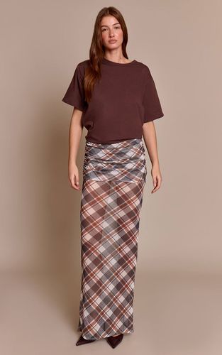Brown Jupe Longue En Mesh Superposé À Imprimé Carreaux | Taille 42 - PrettyLittleThing - Modalova