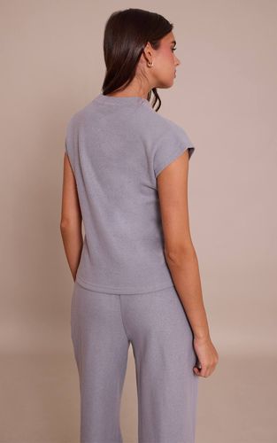 Charcoal Grey Haut À Manches Courtes En Maille Côtelée | Taille 32 - PrettyLittleThing - Modalova