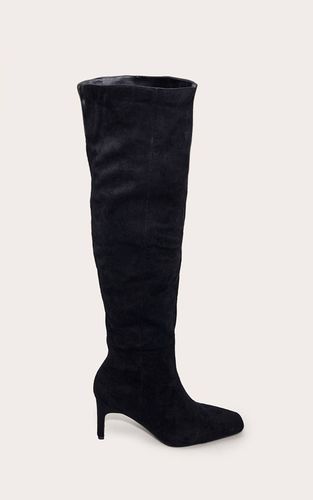 Black Botte Haute Cuissarde À Bout Pointu En Daim Coupe Large Avec Talon Bloc | Taille 38 - PrettyLittleThing - Modalova
