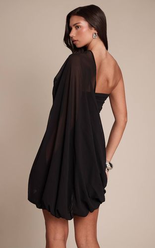 Black Mini Robe En Mousseline Froncée À Une Manche | Taille 42 - PrettyLittleThing - Modalova