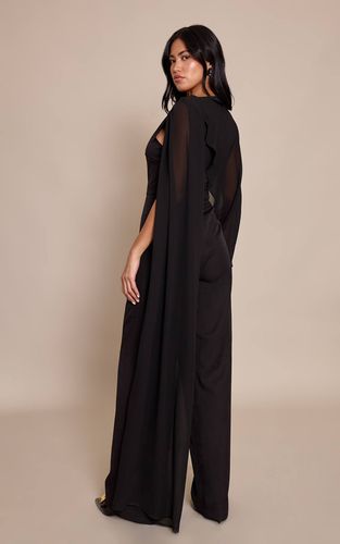 Black Combinaison Jambe Droite En Mousseline Avec Détail Cape | Taille 32 - PrettyLittleThing - Modalova